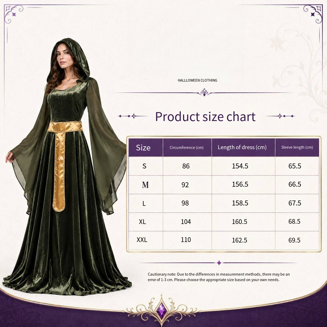 Women Medieval Hooded Dress Vintage Renaissance Witch Costume